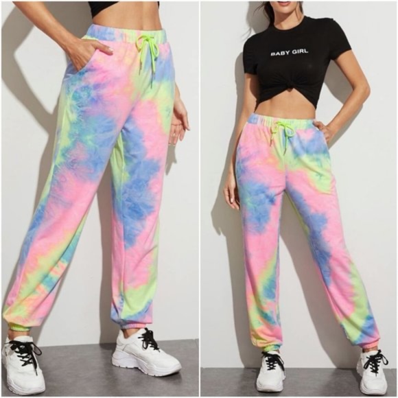 Colorful Tie Dye French Terry Drawstring Waist Lounge Pants - Picture 4 of 4